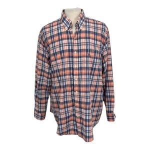 Brooks Brothers Shirt Men's 2XL Orange Blue Plaid Button Down Long Sleeve Cotton
